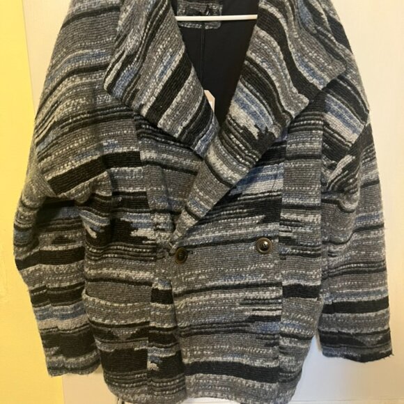 prAna Arria Sweater Jacket Southwest Charcoal Aztec Coat Shawl Collar - Picture 2 of 6